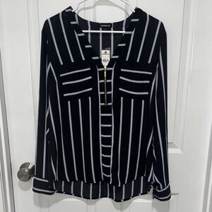 Express Women's Black Striped Blouse